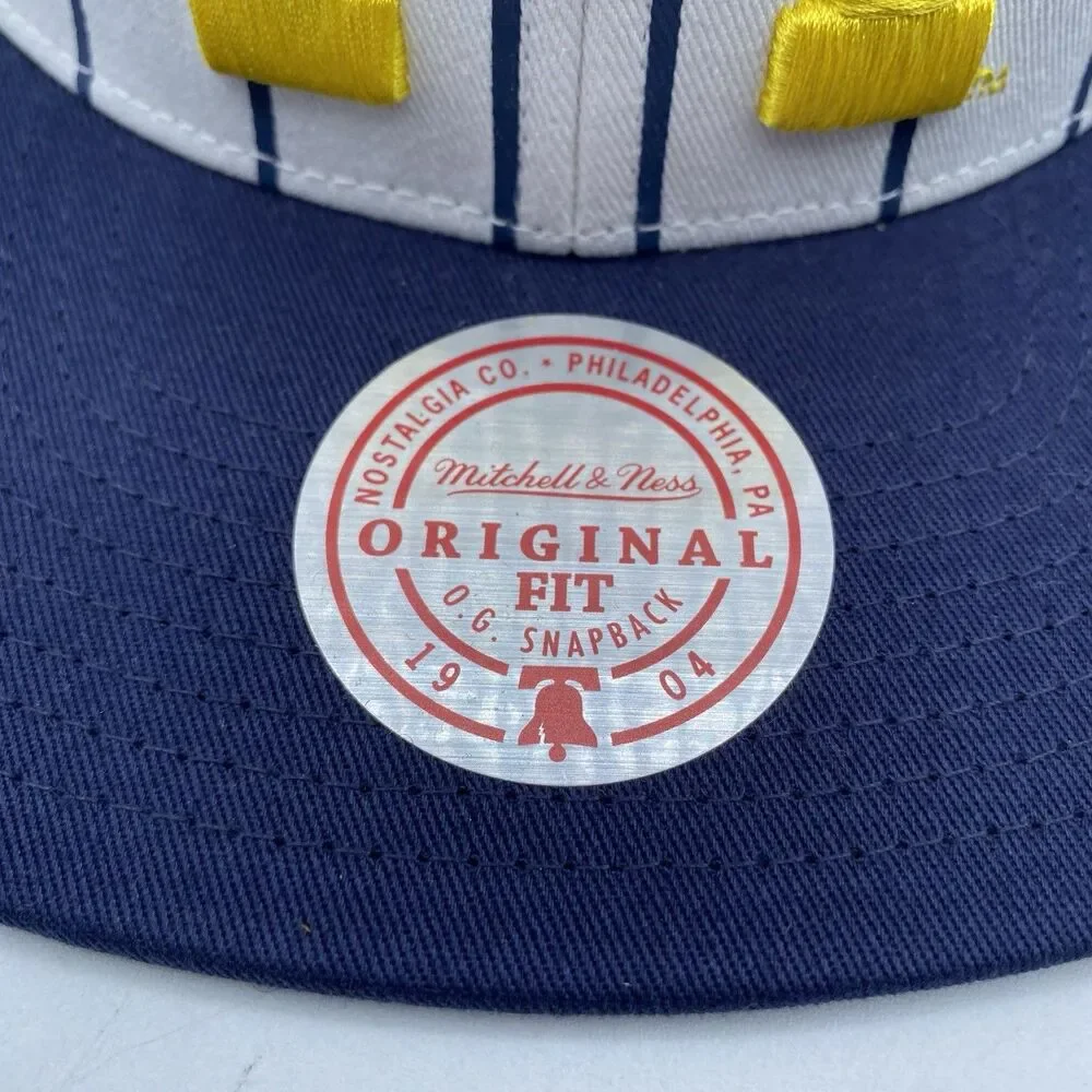 Michigan Wolverines Mitchell & Ness Hat Retro Pinstripe Snapback White Blue NWOT